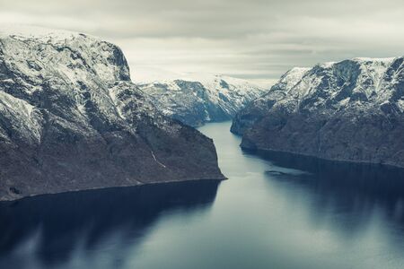 View of an Aurlandsfjord in Norwayの写真素材