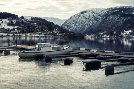 View over Hardangerfjord from house terrace, Norway.の写真素材