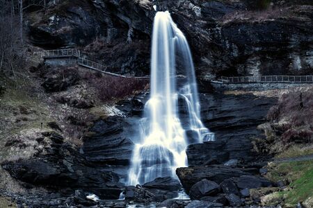 Steindalsfossen waterfall in evening, Norway