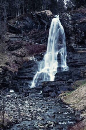 Steindalsfossen waterfall in evening, Norway