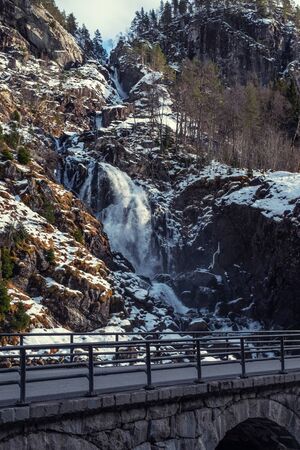 Latefossen waterfall in winter, Norway.の写真素材