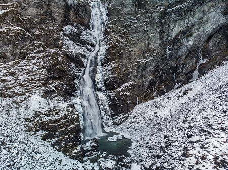 Stalheimsfossen waterfall in Naeroydalen valley, Norwayの写真素材