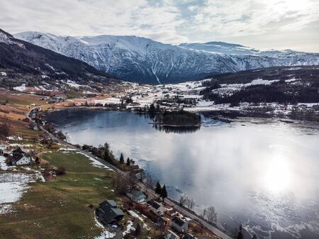 View over Hardangerfjord from house terrace, Norway.の写真素材