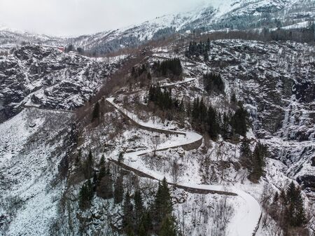 View of Naeroydalen valley from road Stalheimskleiva, Norway.の写真素材