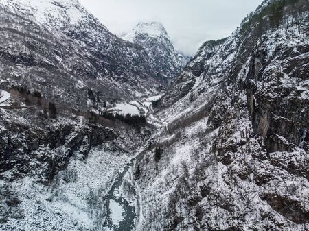 Stalheimsfossen waterfall in Naeroydalen valley, Norwayの写真素材