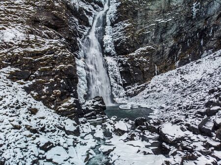 Stalheimsfossen waterfall in Naeroydalen valley, Norwayの写真素材