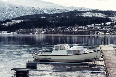 View over Hardangerfjord from house terrace, Norway.の写真素材
