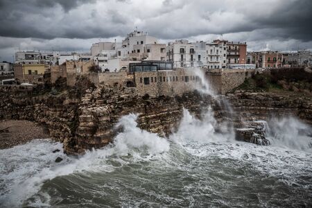 Stormy sea in Polignano a Mare, Italy.の写真素材