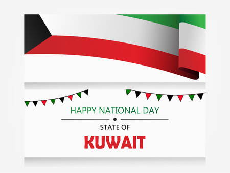 Kuwait National Day header, poster or banner background. Vector illustration celebration 25-26 February, festive icon with national flag and decoration.のイラスト素材