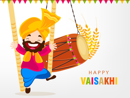 Illustration of Happy Vaisakhi / Baisakhi Punjabi festival celebration background with Punjabi celebration elements and stylish text of Happy Vaisakhiのイラスト素材