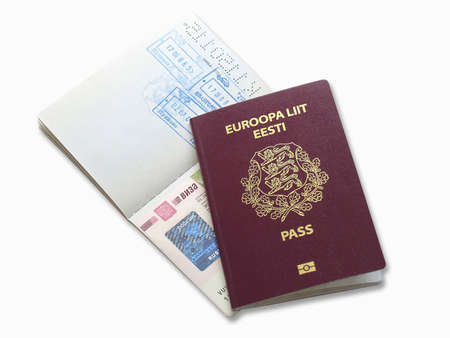 Russian visa and Estonian passportの写真素材