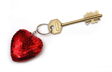 Key with red heart. Isolatedの写真素材