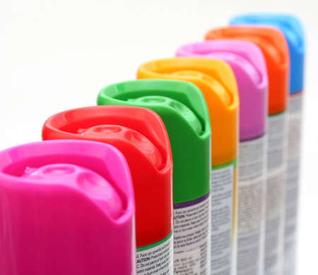 Multicolored aerosol cansの写真素材