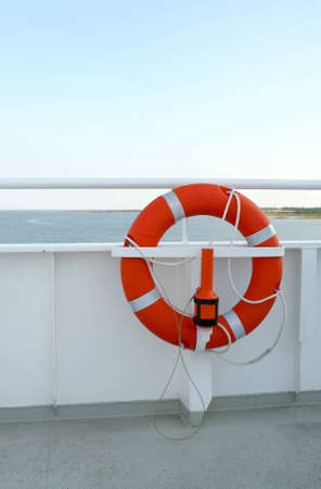 Lifebuoy on deck of the cruise shipの写真素材