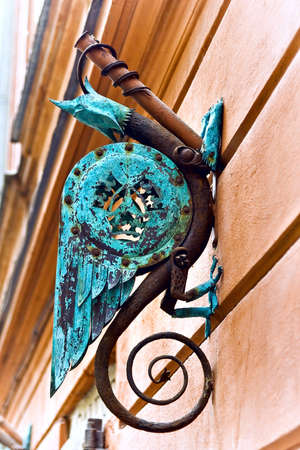 The griffin, griffon or gryphon is a legendary creature with the body of a lion and the head and wings of an eagle.の写真素材