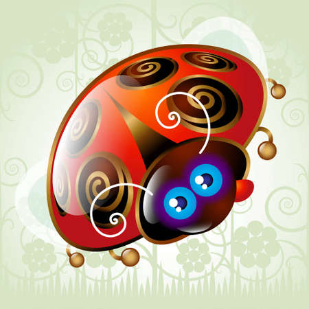 Lively and funny ladybird flying over flowering meadowのイラスト素材