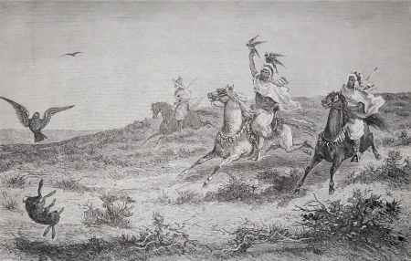 scene of falconry  engraving F  Meaulle 1893, Firmin Didot editions 1893のeditorial素材