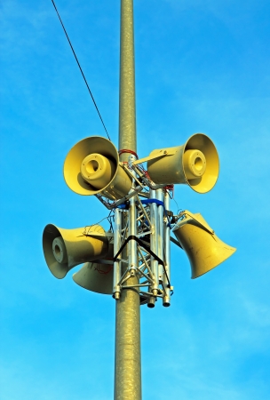 High speakers on blue sky, to be well understood の写真素材