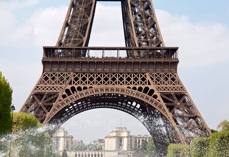 Water jet at the foot of the Eiffel Tower  Paris France  