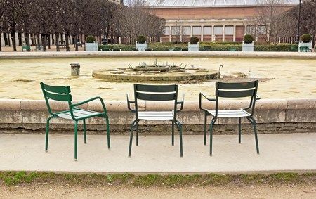 Jardin du Palais Royal, empty chairs in winter  Paris France のeditorial素材