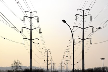 High-tension lines, the energy in perspective  France Europe  の写真素材