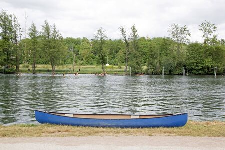 kayaking awaiting use School of kayaking river in Franceの写真素材