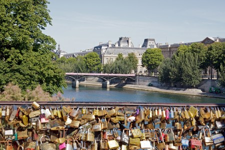 Temporary installation of street art on the Pont des Arts Paris France.のeditorial素材