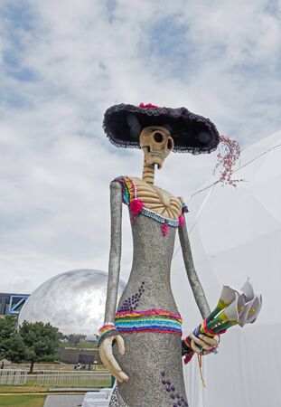 Exhibition and virtual visit on Mexico. Paris, the Parc de la Villette France. from 4 to 22 July 2015. Here, Catrina, Mexican traditional figurineのeditorial素材