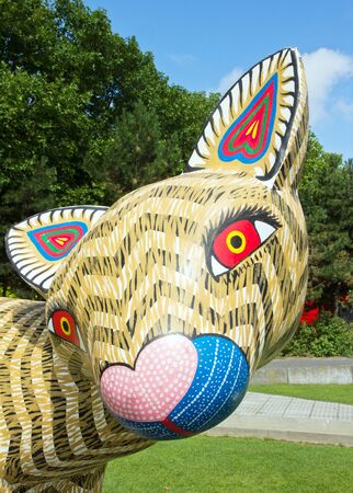 Exhibition and virtual visit on Mexico through a process "high-tech". Mexico City live to be believed. In Paris, the Parc de la Villette France. from 4 to 22 July 2015. Here an Alebrije, a Opposum, Mexican traditional wooden figurineのeditorial素材