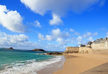 View of the city of Saint-Malo from "the  Mle des noires" Brittany Franceのeditorial素材