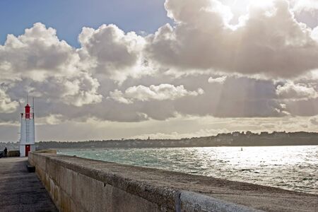 Lighthouse of Saint-Malo, notice of severe weather Brittany Franceの写真素材