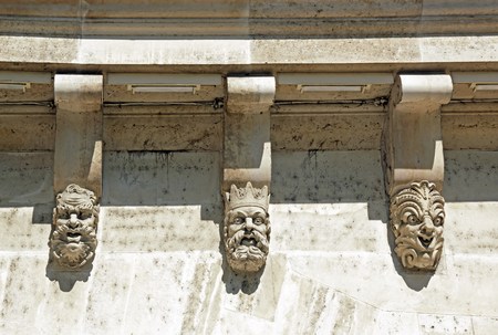 Masks, grotesque masks, the Pont Neuf in detail Paris Franceの写真素材