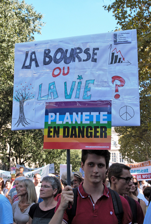 Walking for the climate - Up for the climate. Ecological demonstration. Paris France Saturday, September 08th, 2018.のeditorial素材