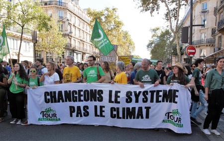 Walking for the climate - Up for the climate. Ecological demonstration. Paris France Saturday, September 08th, 2018.のeditorial素材