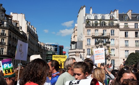 Walking for the climate - Up for the climate. Ecological demonstration. Paris France Saturday, September 08th, 2018.のeditorial素材