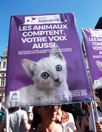 Walking for the climate - Up for the climate. Ecological demonstration. Paris France Saturday, September 08th, 2018.のeditorial素材