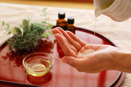 Red tray with aroma oil images