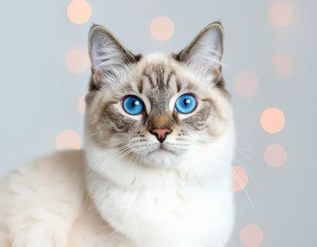 Ragdoll cat with blue eyes and soft bokeh backgroundの素材