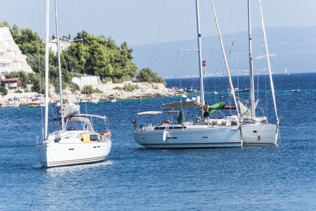 yachts at the coast of croatia の写真素材
