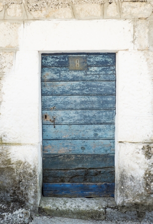 blue Croatian door close up photo, taken in Imotski, a village in the mountains の写真素材