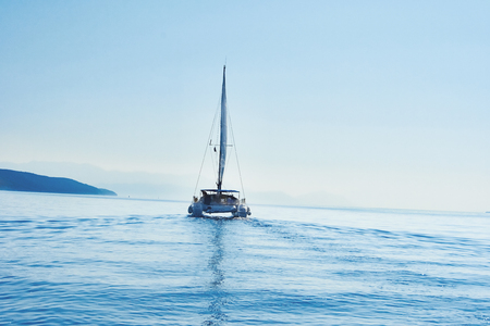 yachts in the background near the harbour of Trogir in Croatia  の写真素材