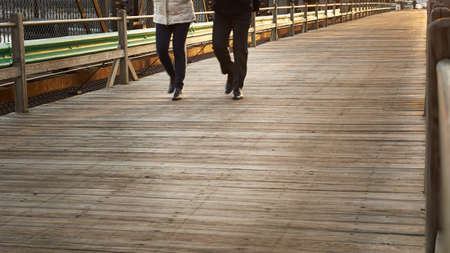 Commuter walk over old Bridge, Location is in Boston, MAの写真素材