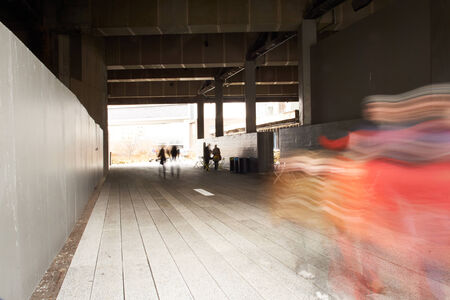 People relaxing and strolling on The High Line. The High Line is a recently created New York City park located on what used to be an elevated industrial railroad line. It is located in the meatpacking district on the west side of Manhattan. It stretches fのeditorial素材