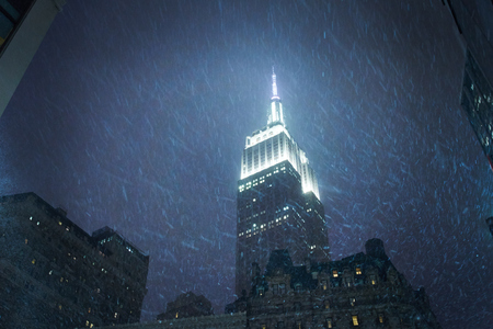 Chrysler Building in New York. The Chrysler Building is an Art Deco style skyscraper in New York City, located on the east side of Manhattan. Nightshot with snowのeditorial素材
