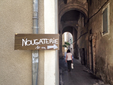 Nougaterie sign in french villageの素材