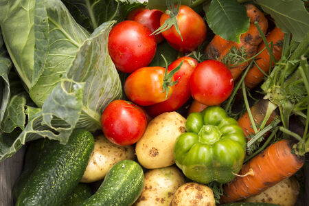 organic vegetables from my garden in a wooden box. の写真素材