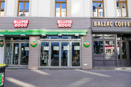 Coronavirus lockdown. Frankfurt, Germany. April 5, 2020. Shut doors of fast food and coffee shops during covid-19 pandemic.のeditorial素材