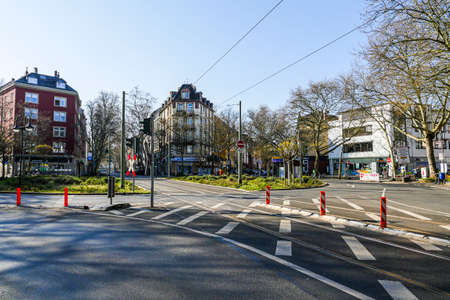 Coronavirus lockdown. Frankfurt, Germany. April 5, 2020. Empty Schweizer Platz streets during covid-19 quarantine.のeditorial素材