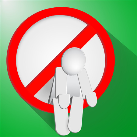 Paper man sitting in traffic sign background in flat style のイラスト素材