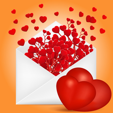 Valentines Day composition with envelope and red hearts branchのイラスト素材